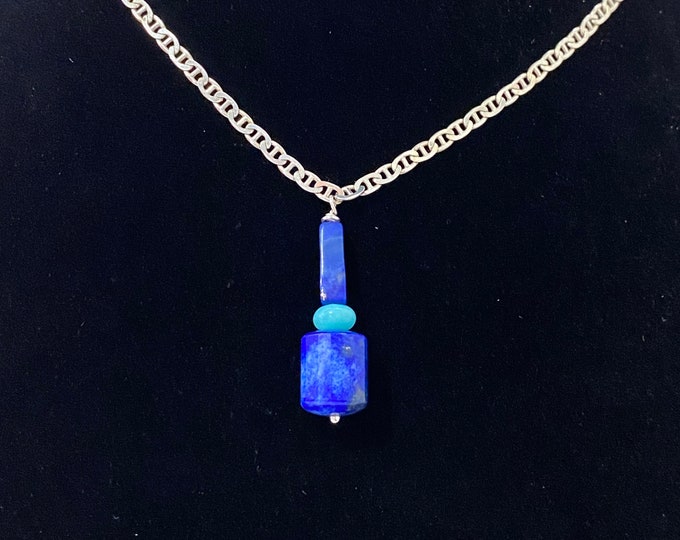 Lapis and Amazonite Sterling Mariner Link Pendant