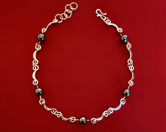 Lovely Versatile Hematite & Sterling Silver Bar And Ball Chain Necklace