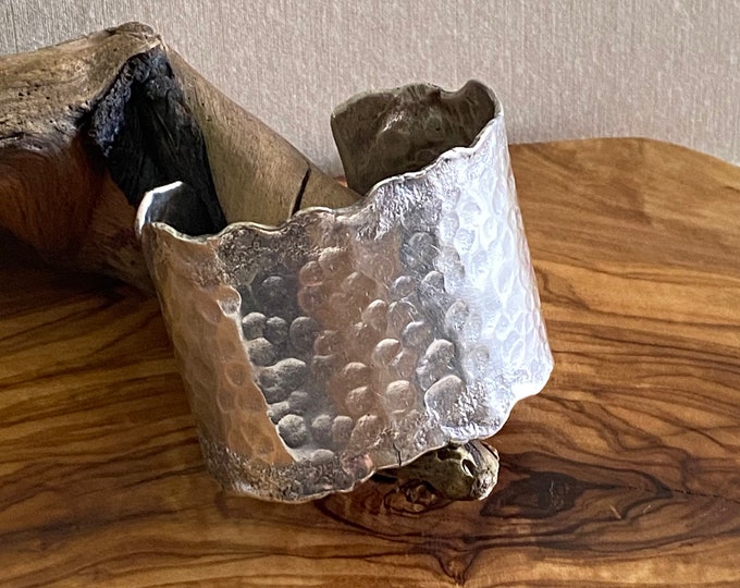 Simply Elegant Wide Hammered Sterling Silver Cuff Bracelet