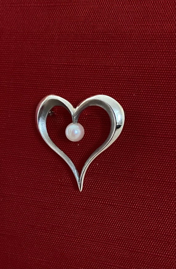 Sterling Silver & Cultured Pearl Heart Brooch