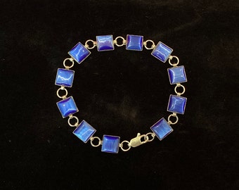 Delicate Iridescent Sterling & Blue Glass Link Bracelet