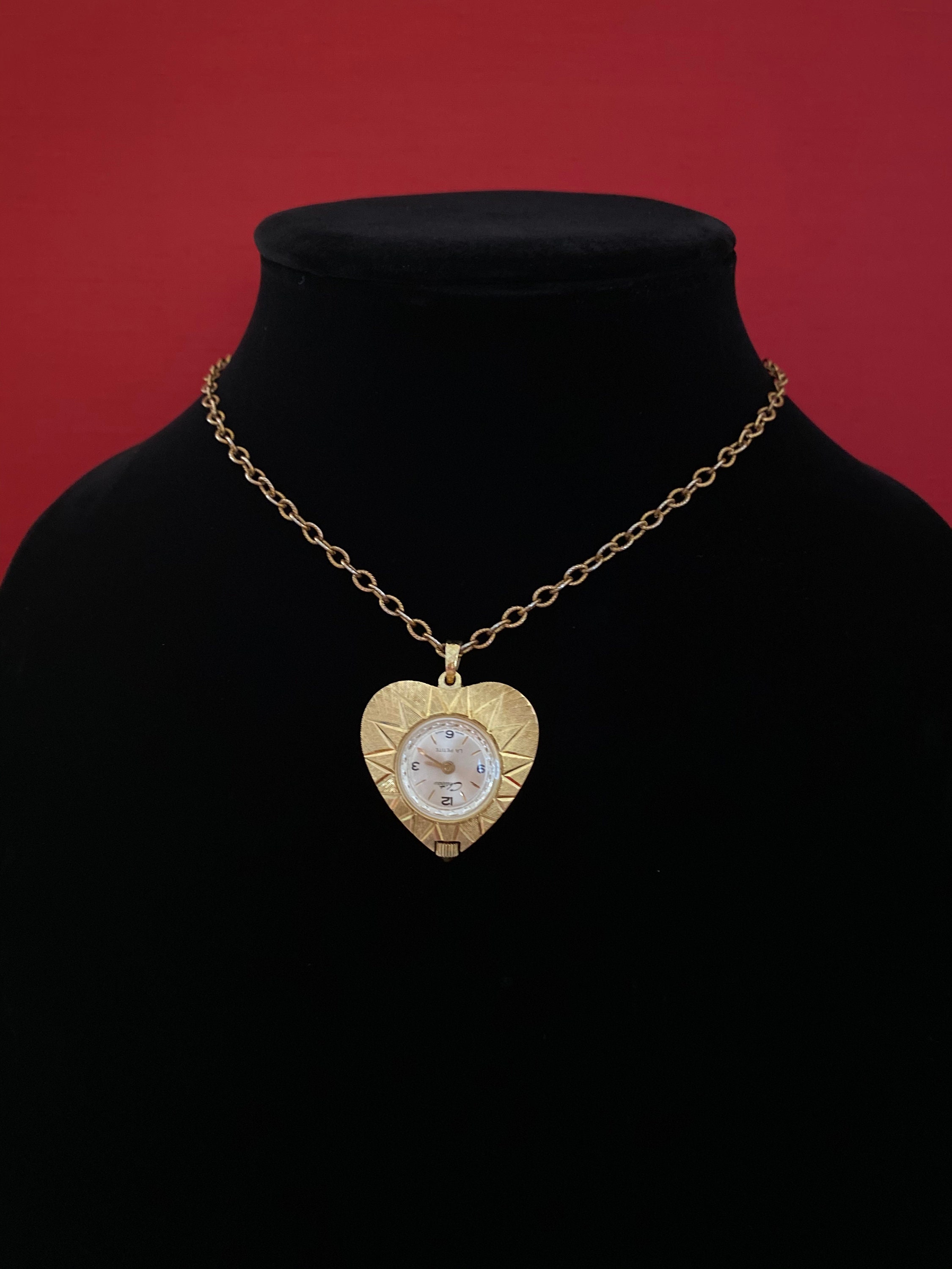 Vintage Heart Shape Chateau La Petite Gold Swiss Pendant Watch