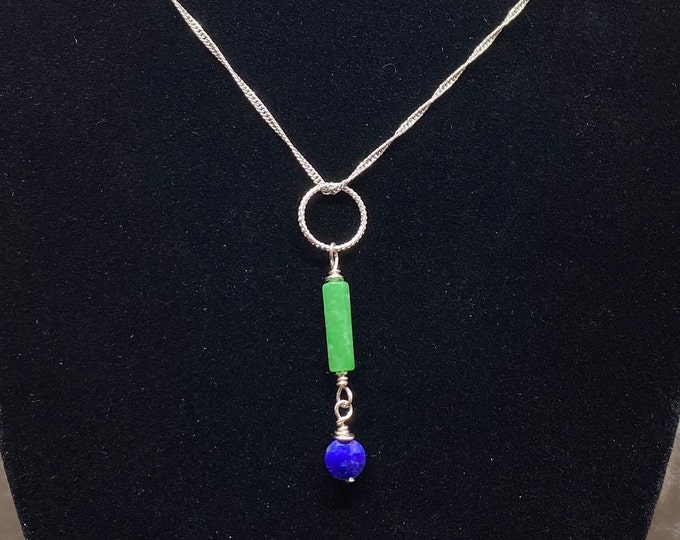Lapis and Jade Sterling Silver Drop and Sparkle Necklace