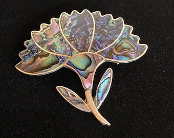 Beautiful Vintage Sterling Silver Abalone Taxco Brooch Pendant