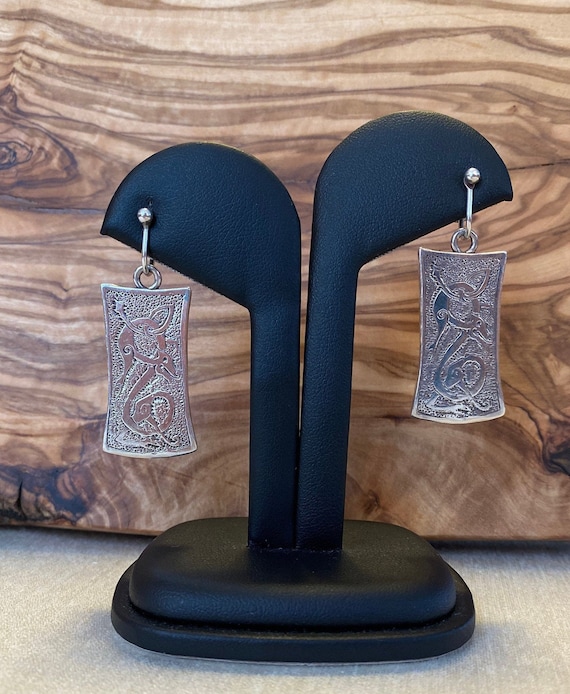 Vintage Artisan Celtic Dragon Sterling Silver Earrings