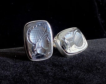 Vintage Large Intaglio Roman Solider Hematite Silver Bullet Back Cufflinks