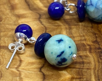 Lapis Jasper and Sterling Silver Post Earrings