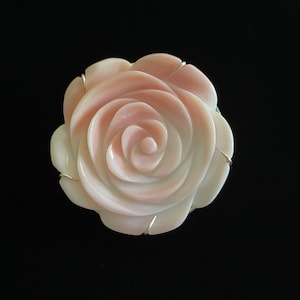 Iridescent Rose Carved Shell & Sterling Silver Brooch