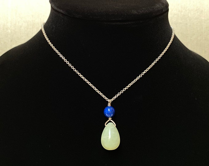 Singular Drama Aventurine & Lapis Sterling Rolo Chain Necklace