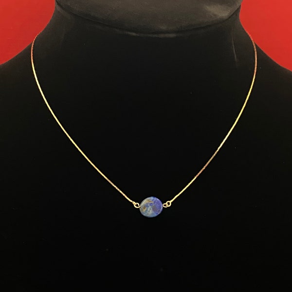 Vintage 14kt Gold Cobra Chain & Freeform Lapis Necklace