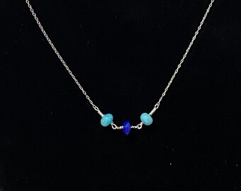 Delicate and Understated Lapis and Amazonite Sterling Silver Necklace
