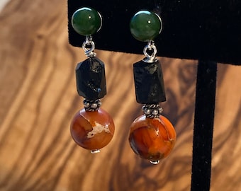 Earthy & Exotic Jade Tourmaline And Jasper Sterling Silver Earrings