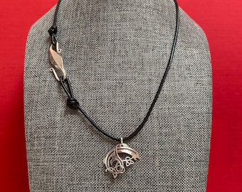 Catch Looks Coming & Going Sterling Celtic Fish And Leather Pendant Necklace