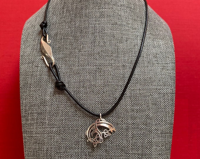 Catch Looks Coming & Going Sterling Celtic Fish And Leather Pendant Necklace