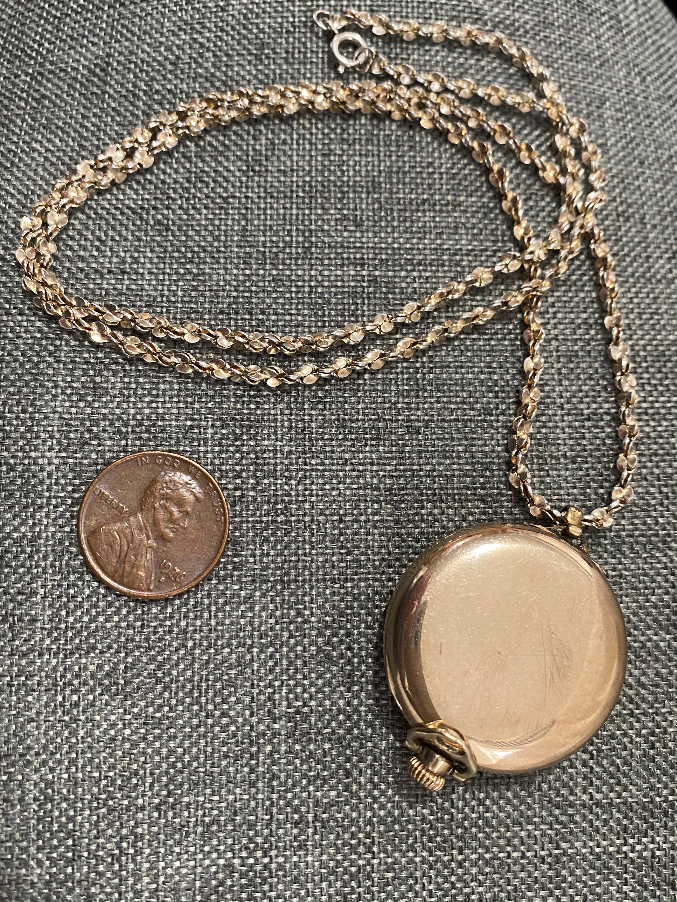 Vintage Elgin Gold Filled Watch Pendant and Sterling Chain