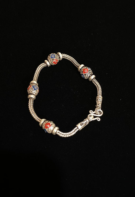 Sterling Wheat & Imperial Colored Enamel Beaded Ch