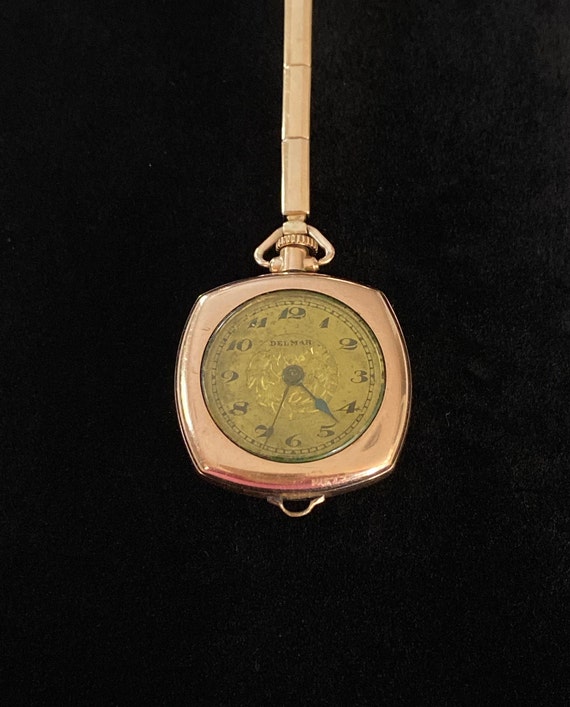 Lovely Classic 10KT Gold Delmar Swiss 15 Jewel Pendant-Wrist Watch