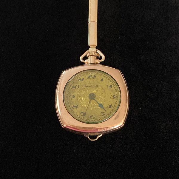 Lovely Classic 10KT Gold Delmar Swiss 15 Jewel Pendant-Wrist Watch