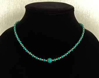 Perfect Vintage Turquoise & Sterling Silver Simple Beaded Necklace