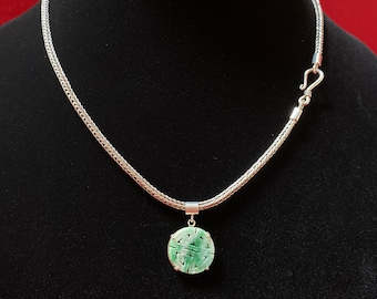 Beautifully Unique Sterling Silver Wheat Chain & Jade Pendant Necklace