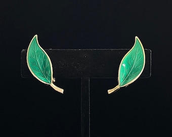 Classic David Andersen Green Enamel & Sterling Leaf Earrings