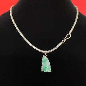 Captivating Carved Jade Pendant on Square Byzantine Chain Necklace