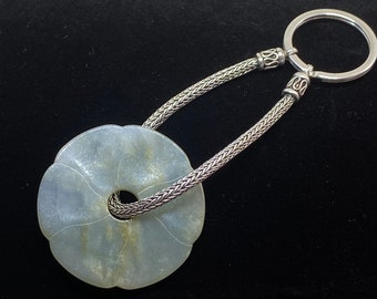 Sterling Silver and Jade Flower Keychain