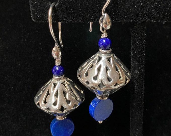 Sterling Filigree Lapis Dangle Earrings