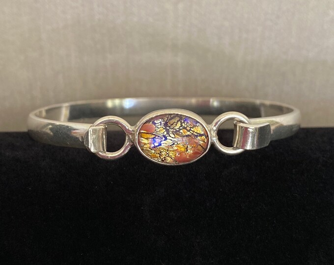 Brilliant Art Glass & Sterling Silver Bangle From Mexico