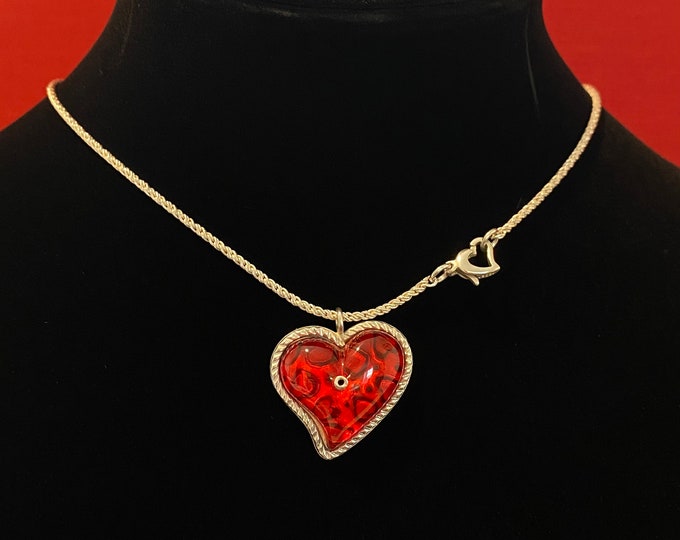 Fun & Flirty Puffy Red Heart Sterling Silver Twisted Rope Pendant