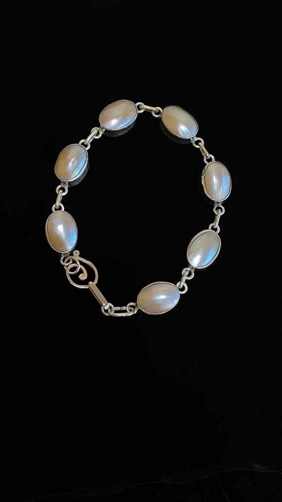Lustrous Mabe Pearl & Sterling Silver Link Bracel… - image 4