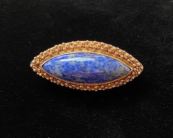 Vintage Sterling Silver Gilt Filigree Oval Lapis Brooch