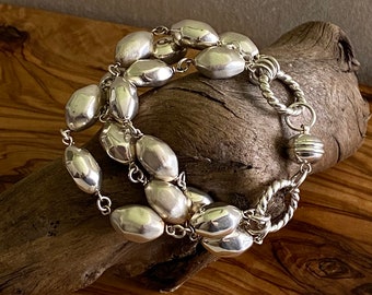 Vintage Italian Sterling Silver  Beaded Chain Bracelet With Magnetic Clasp