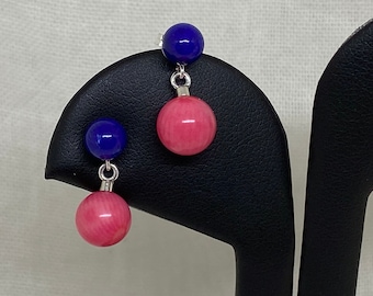 Lapis and Pink Coral Sterling Silver Earrings