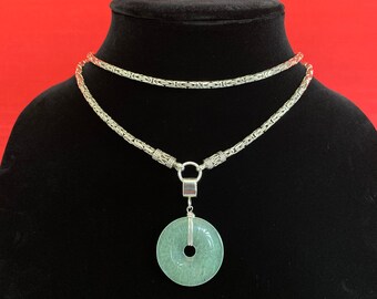 Standout Double Wrap Sterling Silver Byzantine Chrysoprase Carved Pendant Necklace