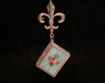 Sterling Silver Fleur de Lis & Enamel Locket Brooch