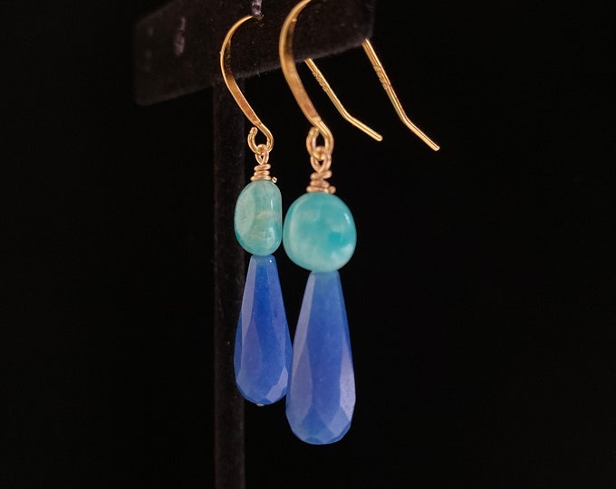 Updated Traditional Teardrops With Blue Onyx & Amazonite 14k Gold Over Sterling Earrings