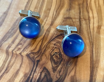 Vintage Swank Sterling Silver & Blue Lucite Cuff Links