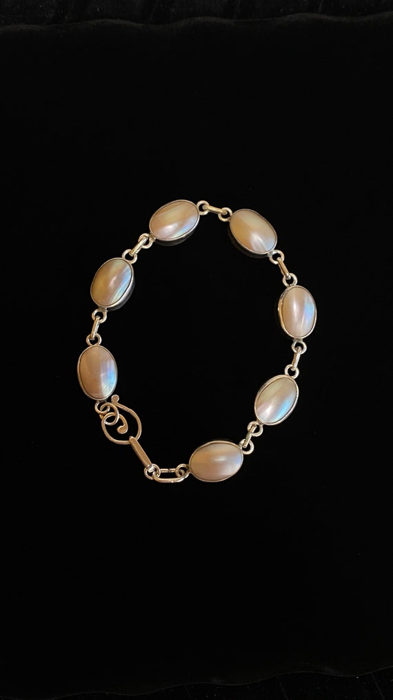 Lustrous Mabe Pearl & Sterling Silver Link Bracel… - image 2