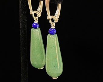 Aventurine & Lapis Teardrop Sterling Silver Earrings