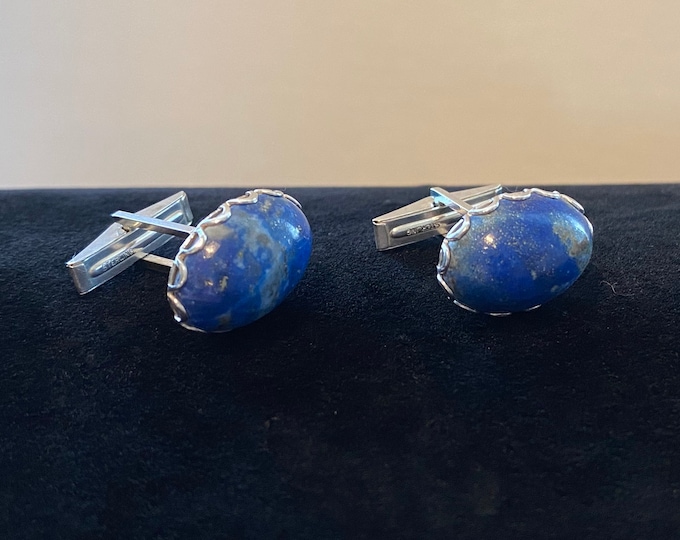 Vintage Sterling & Lapis Oval Cufflinks