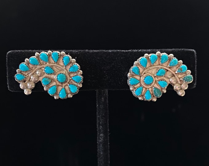 Vintage Navajo Turquoise & Sterling Silver Spiral Earrings