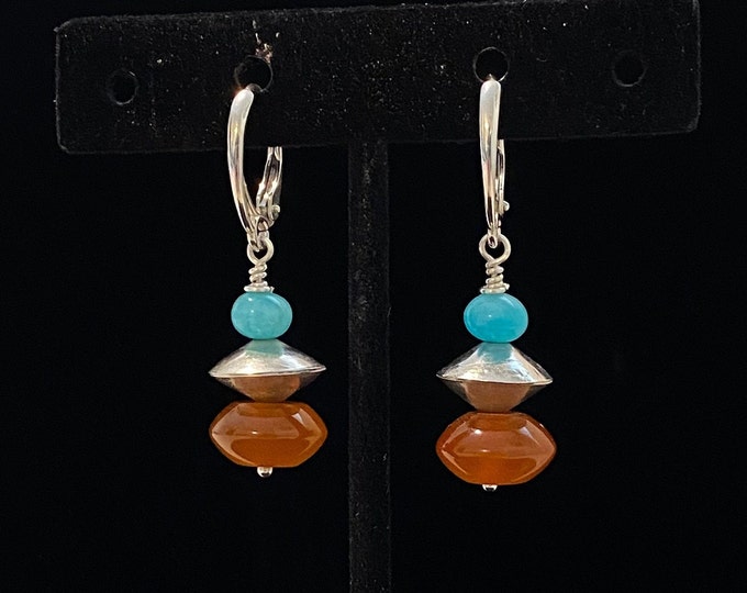 Earthy Elegance Carnelian Amazonite & Sterling Pearls Earrings