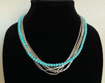 Spectacular Southwest  Ten Strand Liquid Silver & Turquoise Necklace