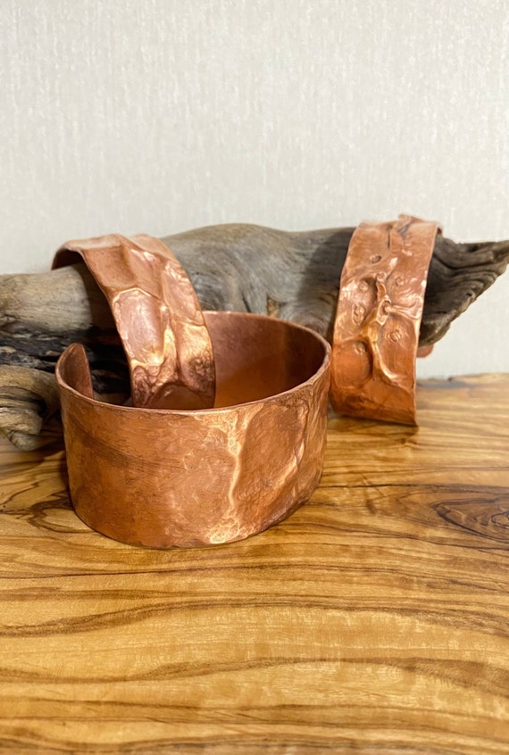 Thick Substantial Textured Distressed Copper Cuffs