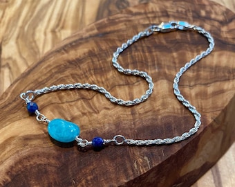 Sweet Sterling Amazonite & Lapis Anklet