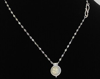 Delicate Moonstone Cabochon Sterling Silver Necklace