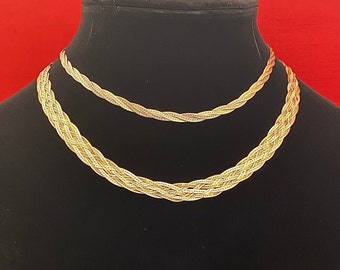 Chic Italian Sterling Silver Bicolor Thick Herringbone Braided Necklace
