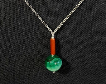 Joyful Transforming  Malachite & Carnelian Sterling Silver Pendant