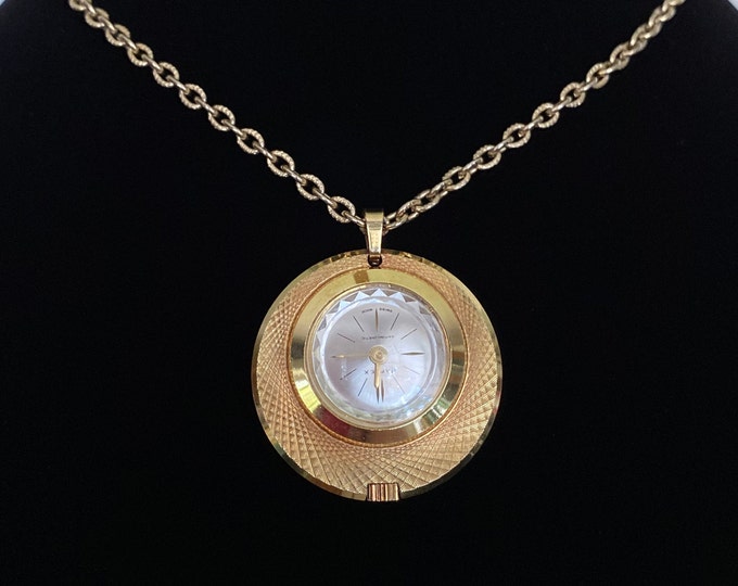 Vintage Gold Raflex Swiss Made Beveled Crystal Pendant Watch